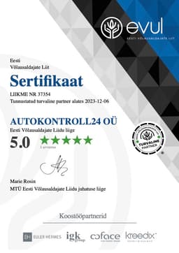 EVUL sertifikaat „Tunnustatud turvaline partner"